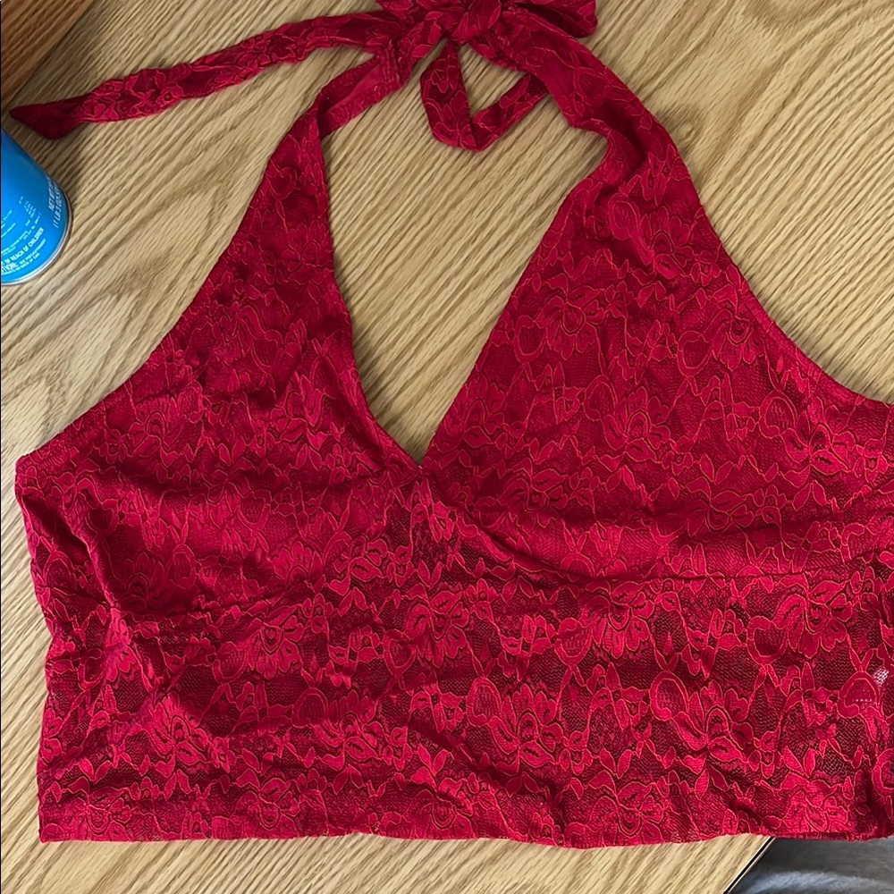 Red Lace Halter Going out Top